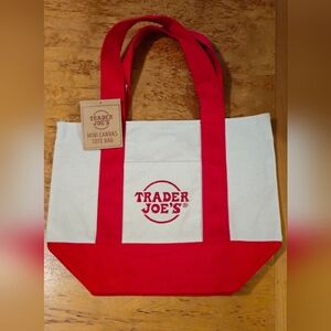 Trader Joe's Red and White Mini Canvas Tote Bag